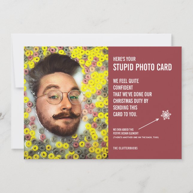 Funny Cereal Guy Christmas Stupid Photo Card (Front)