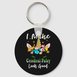 Funny Cerebral Palsy Awareness Unicorn Green Keychain