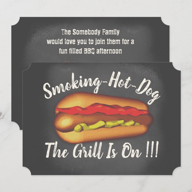 Funny Chalkboard Hotdog BBQ Invitation (Front/Back)