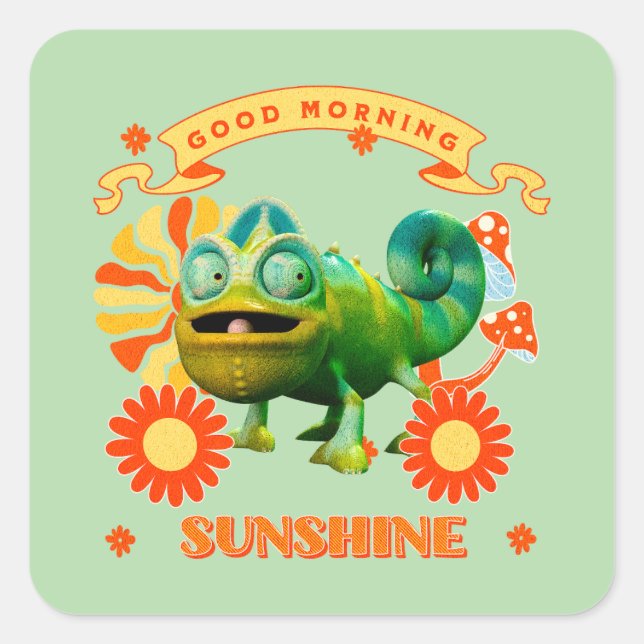 Funny Chameleon Good Morning Sunshine Square Sticker (Front)