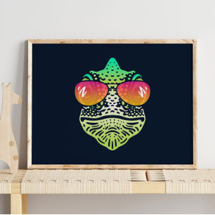Funny Chameleon With Sunglasses Wall Print
