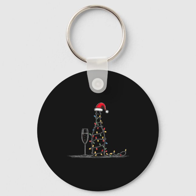 Funny Champagne Christmas Graphics Lights Lover Dr Keychain (Front)