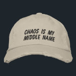 Funny Chaos Personality Sarcastic Relatable Humor Embroidered Hat<br><div class="desc">This distressed baseball cap features bold embroidered text that leans into messy energy, sarcastic self-awareness, and everyday chaos. The casual, worn-in style makes it an easy grab for errands, school drop-offs, rehearsals, travel days, or any moment when life feels delightfully unorganized. A great gift idea for parents, creatives, and anyone...</div>