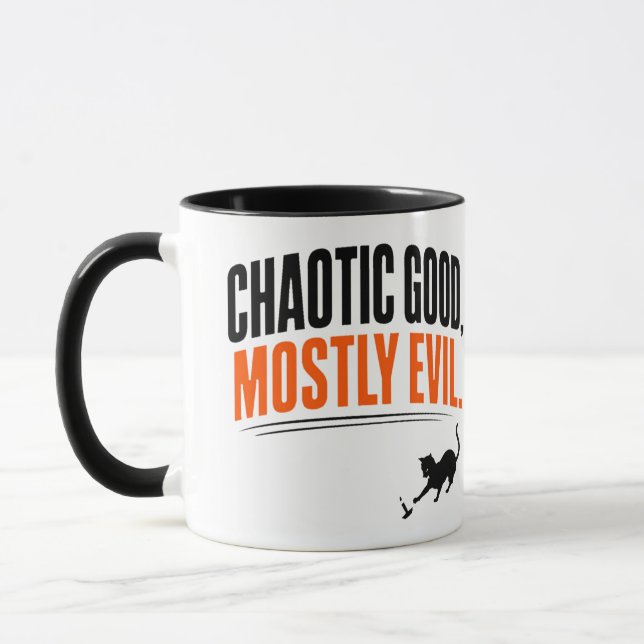 Funny Chaotic Good Mostly Evil Black Cat Halloween Mug (Left)