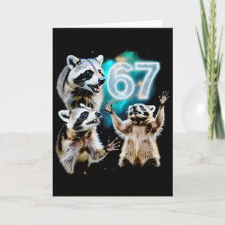 Funny Chaotic Raccoon Howling At 67 Cosmic Six Sev Card