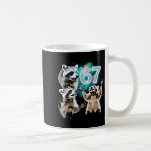 Funny Chaotic Raccoon Howling At 67 Cosmic Six Sev Coffee Mug