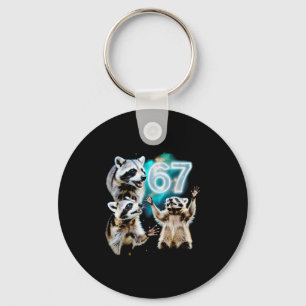 Funny Chaotic Raccoon Howling At 67 Cosmic Six Sev Keychain
