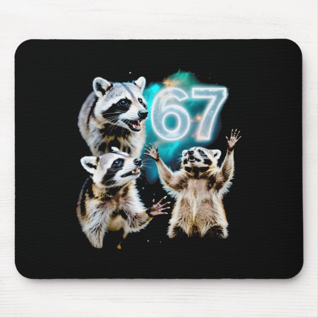 Funny Chaotic Raccoon Howling At 67 Cosmic Six Sev Mouse Pad (Front)