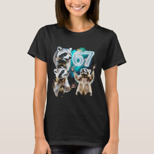 Funny Chaotic Raccoon Howling At 67 Cosmic Six Sev T-Shirt