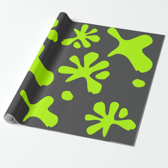 Funny charcoal grey neon green slime pattern fun wrapping paper (Unrolled)