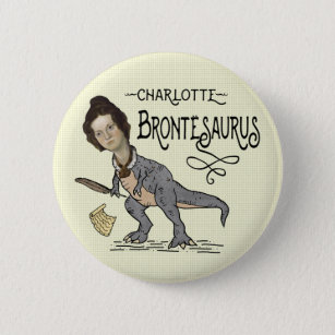 Funny Charlotte Bronte Saurus Dinosaur Book Reader 2 Inch Round Button