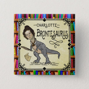 Funny Charlotte Bronte Saurus Dinosaur Book Reader 2 Inch Square Button