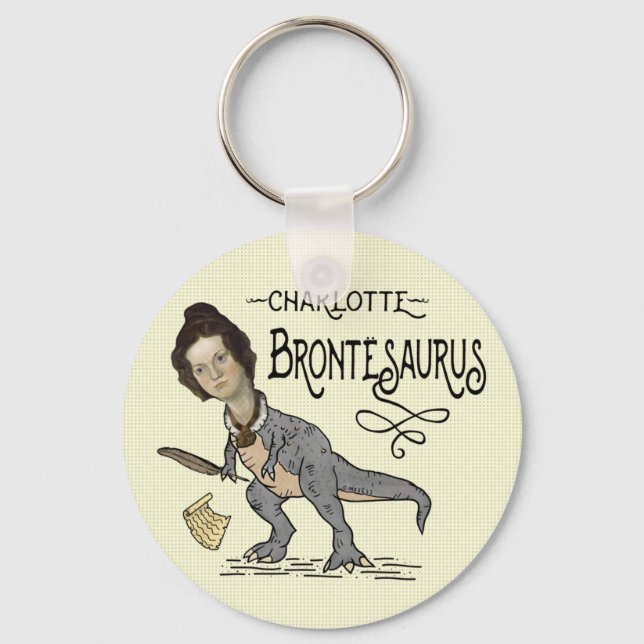 Funny Charlotte Bronte Saurus Dinosaur Book Reader Keychain (Front)