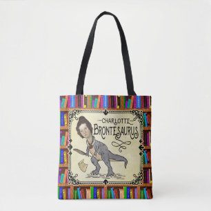 Funny Charlotte Bronte Saurus Dinosaur Book Reader Tote Bag