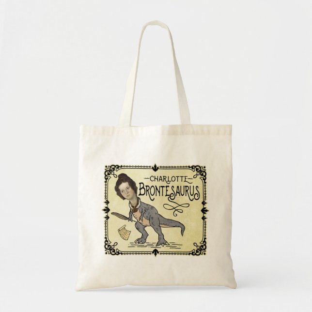 Funny Charlotte Bronte Saurus Dinosaur Book Reader Tote Bag (Front)