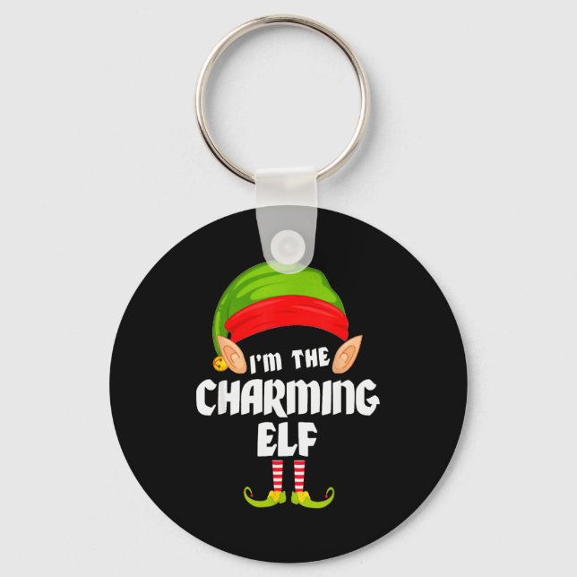Funny Charming Elf Matching Family Group Pj Christ Keychain (Front)