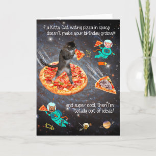 Funny Chat Manger Pizza Carte de voeux Anniversair