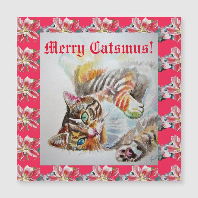 Funny Chat Merry Chats Carte magnétique de Noël (Devant)
