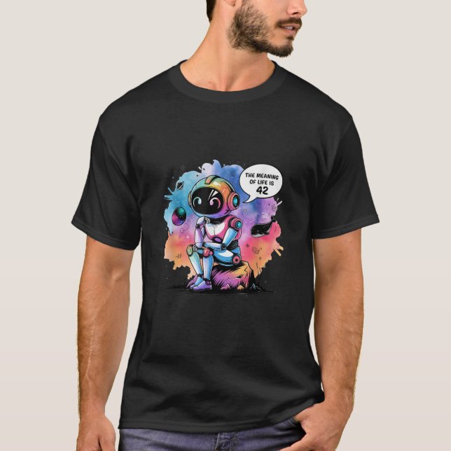 Funny Chatbot Meme Questioning The Meaning of Life T-Shirt (Front)