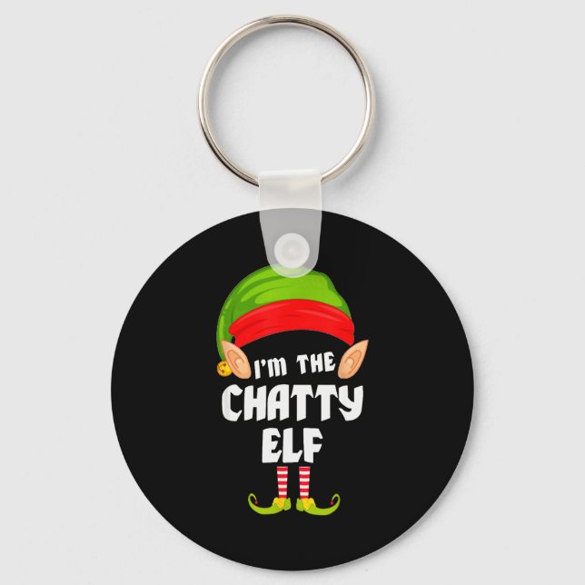 Funny Chatty Elf Matching Family Group Pj Christma Keychain (Front)
