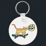 Funny Check MEOWT Skateboarding Cat Keychain<br><div class="desc">Get the party started with this skateboarding cat. Hand made art just for you! Customize it with your own text. Check my shop for more matching designs and more products like stickers,  tshirts and more!</div>