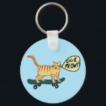 Funny Check MEOWT Skateboarding Cat Keychain<br><div class="desc">Get the party started with this skateboarding cat. Hand made art just for you! Customize it with your own text. Check my shop for more matching designs and more products like stickers,  tshirts and more!</div>