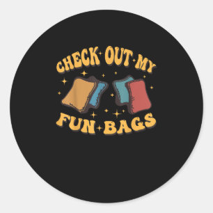 Funny Check Out My bags Cornhole Players bag toss Classic Round Sticker