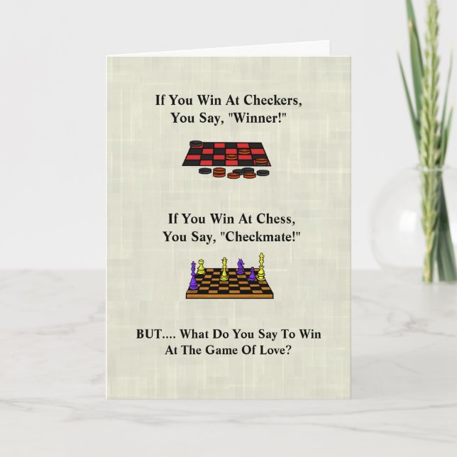 Funny Checkers Chess Love Games Valentine's Card (Front)