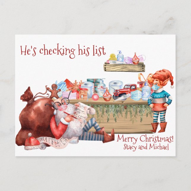 Funny Checking List Santa Workshop Covid 2020 Holiday Postcard (Front)