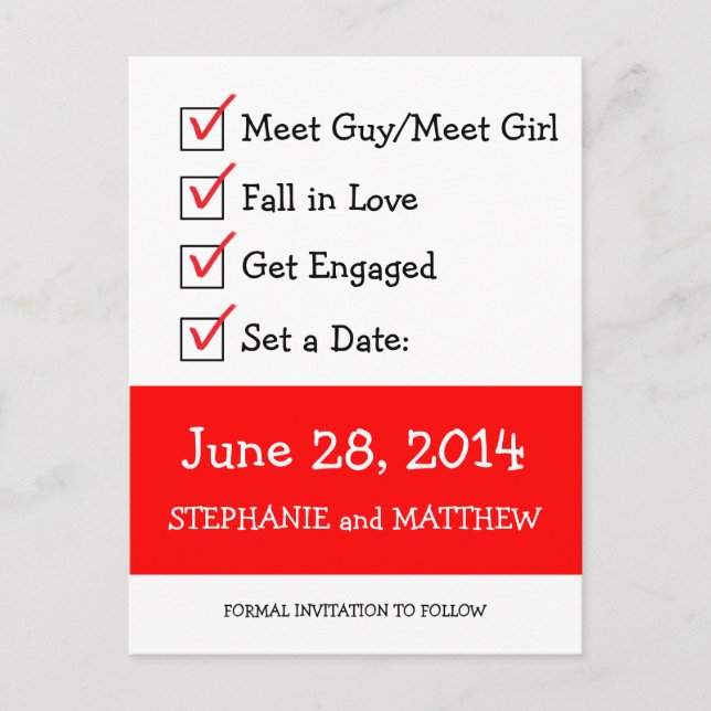 Funny Checklist Save the Date Announcement Postcard (Front)