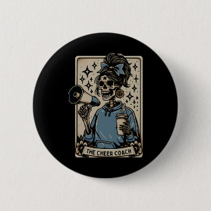 Funny Cheer Coach Tarot Card Skeleton Cheerleading 2 Inch Round Button