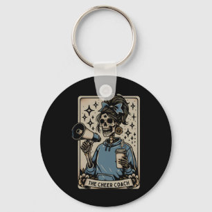 Funny Cheer Coach Tarot Card Skeleton Cheerleading Keychain