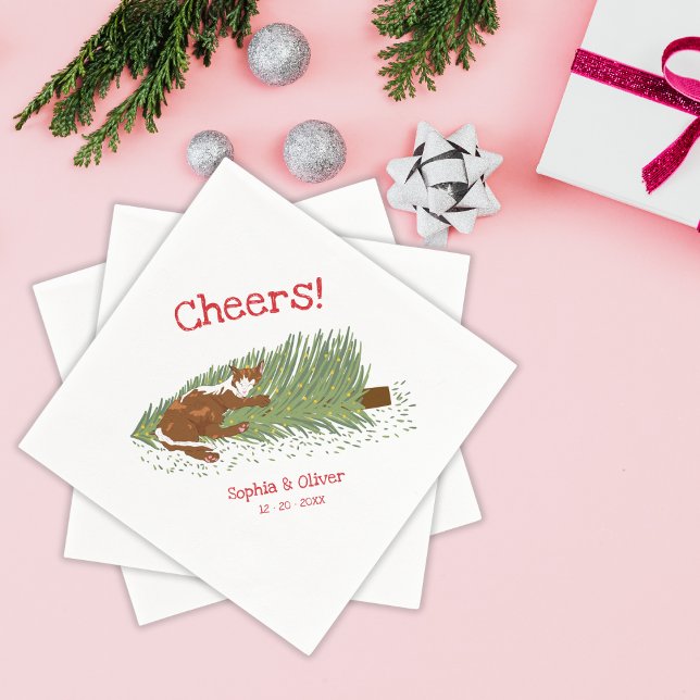 Funny Cheers Orange Cat vs Christmas Tree Holidays Napkin (Creator Uploaded)