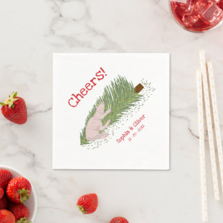 Funny Cheers White Cat vs Christmas Tree Holidays Napkin