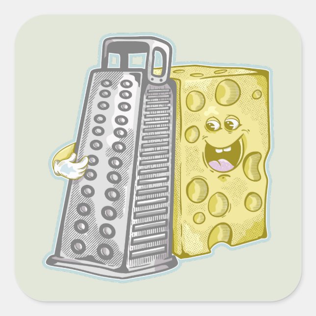 Funny cheese and cheese grater square sticker (Front)