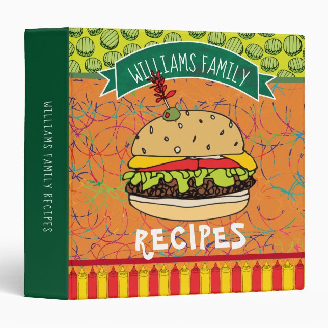 Funny Cheese Burger Family Recipe Cookbook Medium Binder (Front/Spine)