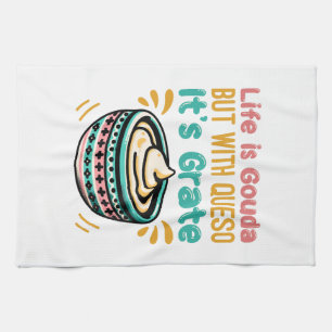 Funny Cheese Gouda Queso Food Pun Kitchen Towel