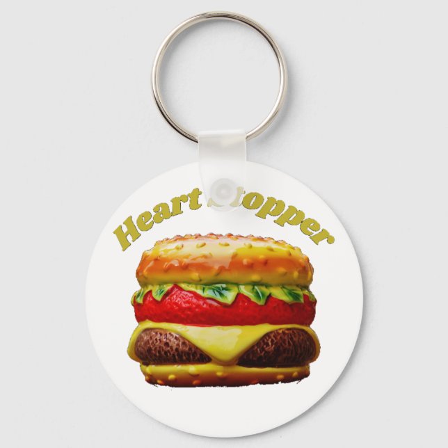 Funny Cheeseburger Heart Stopper Design  Keychain (Front)