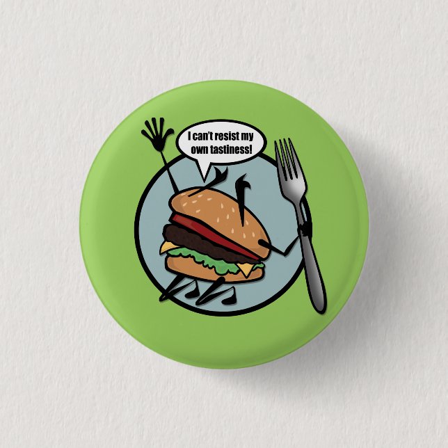 FUNNY CHEESEBURGER ROUND PIN BACK BUTTON (Front)
