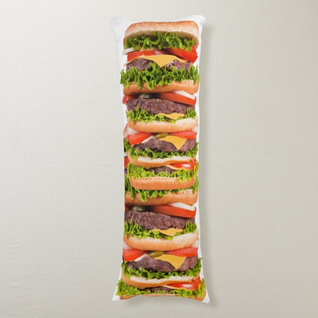 Funny Cheeseburger Stack Body Pillow (Front Vertical)