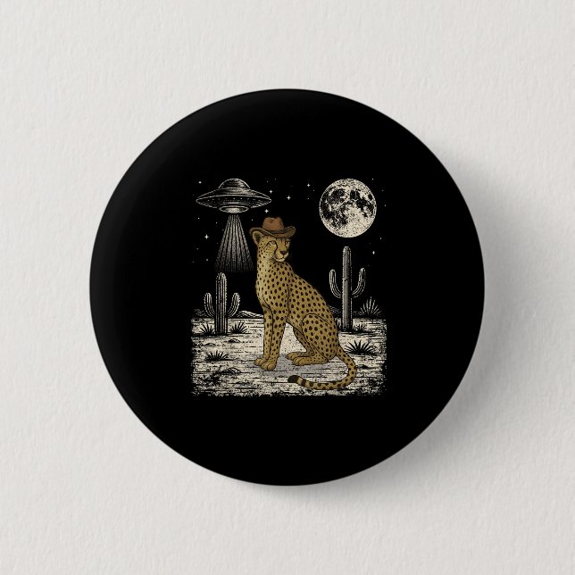 Funny Cheetah Cowboy Western Ufo Safari Animal  2 Inch Round Button (Front)