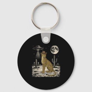 Funny Cheetah Cowboy Western Ufo Safari Animal  Keychain