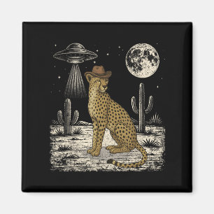 Funny Cheetah Cowboy Western Ufo Safari Animal  Magnet