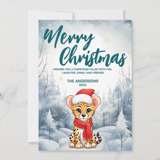 Funny Cheetah Merry Xmas tree snow Holiday party (Front)