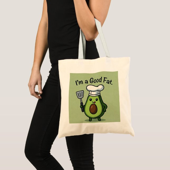 Funny Chef Avocado "Good Fat" Reusable Tote Bag (Front (Product))