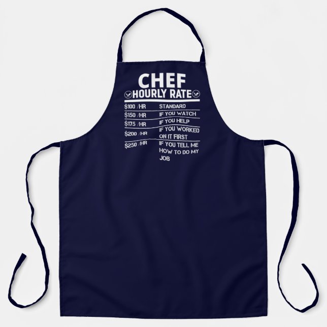 Funny Chef Hourly Rate Navy Blue Apron (Front)