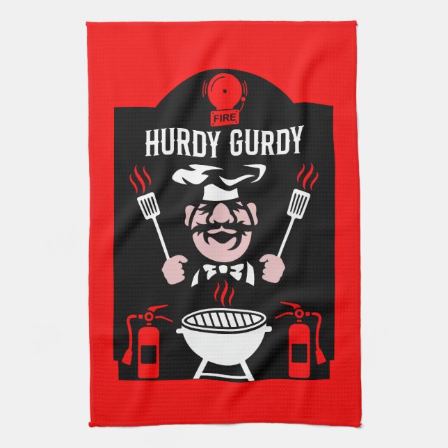 Funny Chef Hurdy Gurdy Kitchen Towel (Vertical)