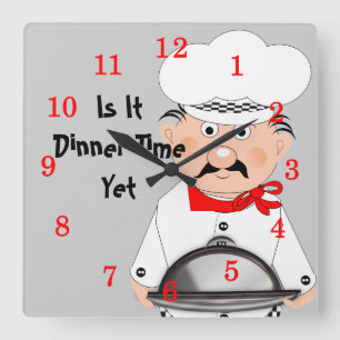 Funny Chef - Is It Dinner Time Yet Square Wall Clock