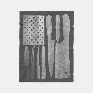 Funny Chef Knife American Flag Design For Men Wome Fleece Blanket