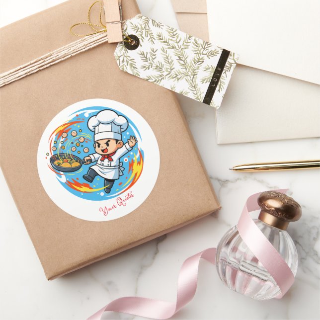 Funny Chef Mascot Classic Round Sticker (Gifting)